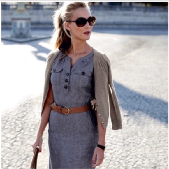 Boden Dresses & Skirts - Boden Blue Linen Weekender Dress Herringbone Denim